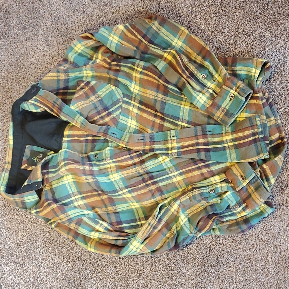 Prana Colorful Plaid Flannel Long Sleeve Button Down large